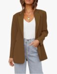 Cicy Bell Women's Casual Loose Blazers Two Button Closure Lapel Business Work Office Blazer Jackets Light Brown