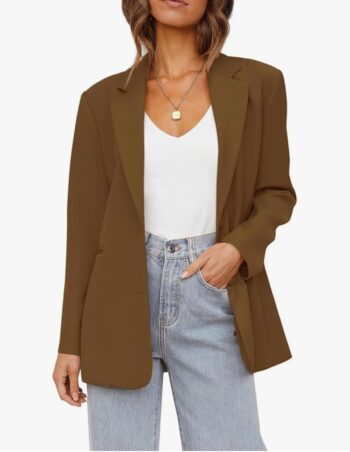 Cicy Bell Women's Casual Loose Blazers Two Button Closure Lapel Business Work Office Blazer Jackets Light Brown