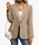 Women's Blazer Business Casual Lightweight Suit - Long Sleeve Slim Fit Work Office Jacket with Pockets Dark Khaki