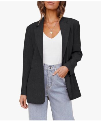Cicy Bell Women's Casual Loose Blazers Two Button Closure Lapel Business Work Office Blazer Jackets Dark Grey
