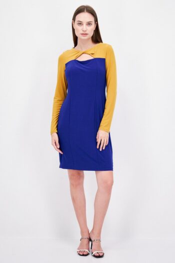 Kasper Womens Colorblock Knee-Length Sheath Dress Blue