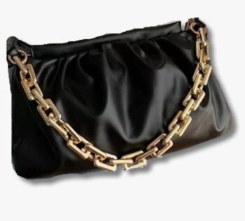 Bag shoulder cloud puffy bag with gold chain vegan leather Black