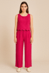 vibrant fuchsia two-piece set featuring a sleeveless scalloped